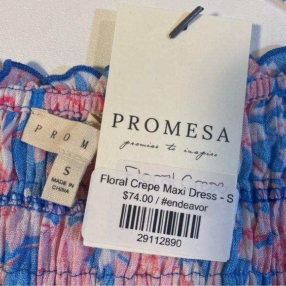 NWT Promesa Size S Blue and Pink Smock Top Floral Slit Front Maxi Dress - Picture 6 of 8